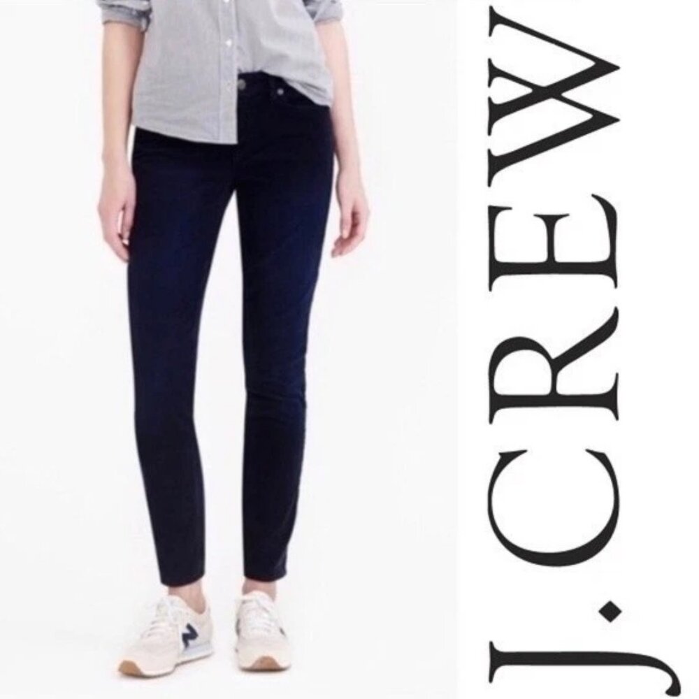 J Crew 9" Luxe Velvet High-Rise Super Skinny Toothpick Cropped Ankle Jean Navy